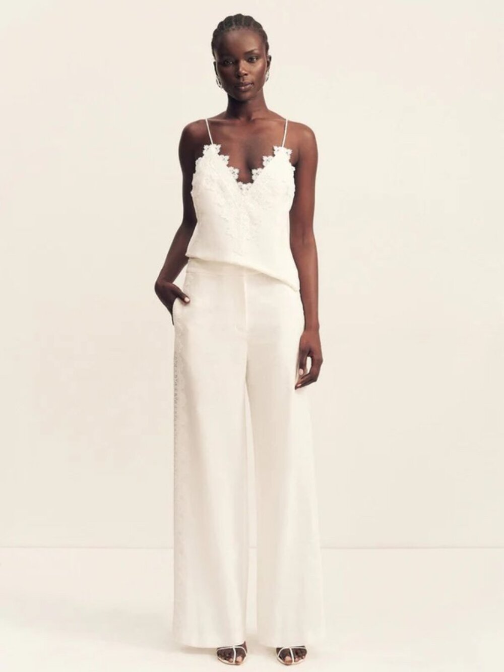 NWT Shona Joy toile linen lace wide leg pant - ivory size 10